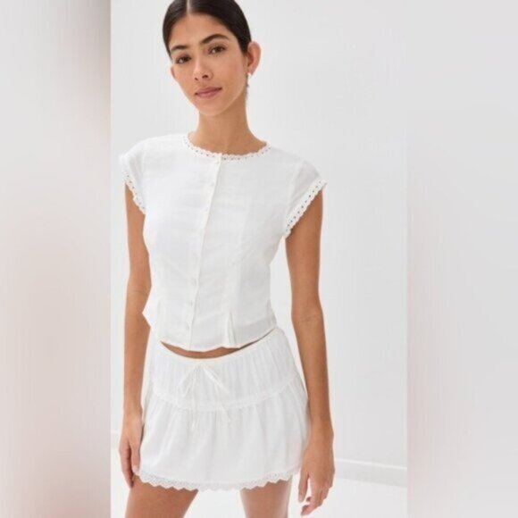 NEW Reformation Valetta Two Piece Matching Skirt Set in White | US 4 UK 8 - Picture 2 of 14